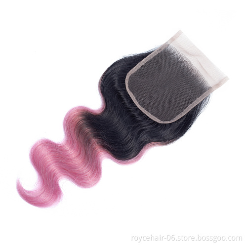 Royce Virgin Indian Raw Temple Hair 100% Human Hair curly Bundles with closure OT colors Body Wave 1B Pink Two Tone color
